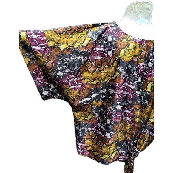 Marc New York Blouse Women's XL Snake Print Andrew Marc Dolman Sleeve Front Tie - Picture 2 of 9